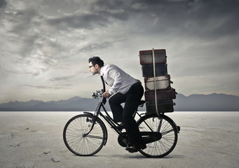 riding his bike