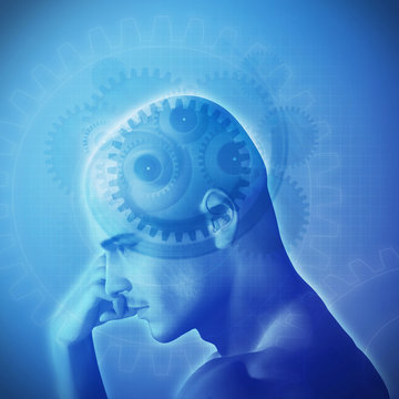 thinking man with gear wheels