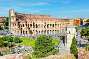 Colosseum (Coliseum) in Rome, Italy. Scenic view of famous place.