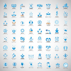 Water And Drop Icons Set - Isolated On Gray