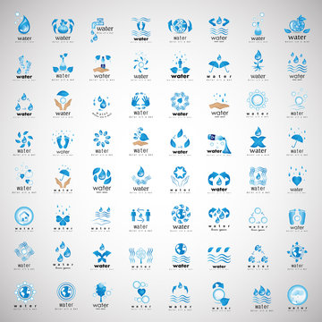 Water And Drop Icons Set - Isolated On Gray