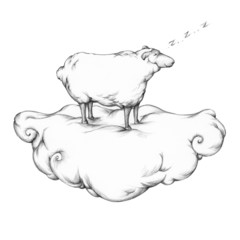 Schlafendes Schaf auf einer Wolke