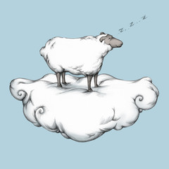 Schlafendes Schaf auf einer Wolke
