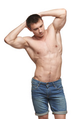 Fototapeta premium Muscle man posing in studio