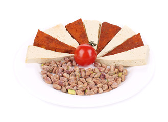 Tofu cheese and pistachios.