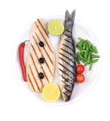 Grilled seabass with pangasius fillet.