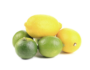 Fresh lime and lemon isolated on white.