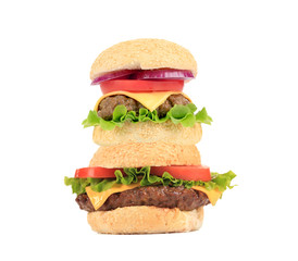 Two hamburgers in stack.