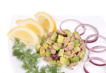 Avocado salad with tuna.