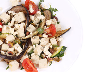 Salad with grilled vegetables and tofu.