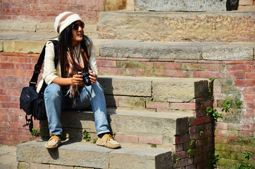 Traveler Thai Women in Basantapur Durbar Square at Kathmandu