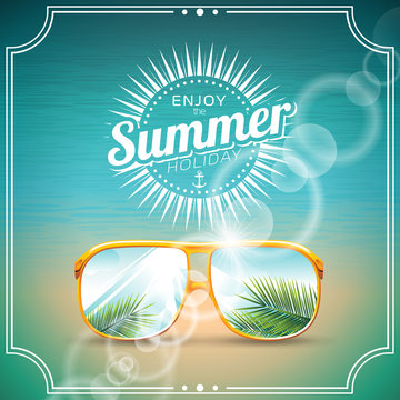 Vector illustration on a summer holiday theme with sunglasses.