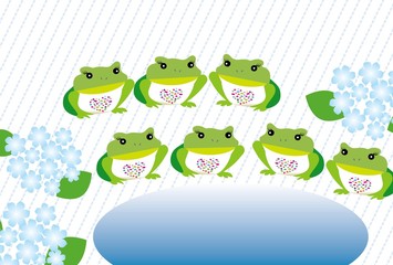 Obraz premium カエルの合唱とあじさいのイラスト