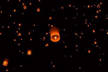 Floating Lantern on Yee Peng festival, thai lanna traditional.