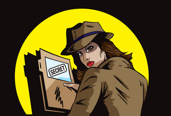 Secret agent with plans - obrazy, fototapety, plakaty