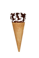 Vanilla ice cream with chocolate in sugar cone