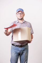 Happy Deliveryman Holding Clipboard