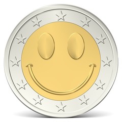 Zwei Euro Münze mit fröhlichem Smiley