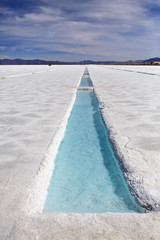 Water pool on the Salinas Grandes salt flats in Jujuy province,
