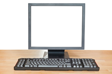 black display with cutout screen and keyboard