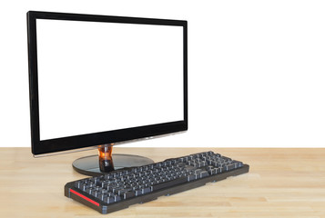 side view of computer black widescreen display