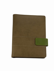 Brown colored organizer book with green strap
