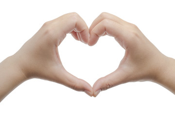 Hands in the form of heart isolated on white background