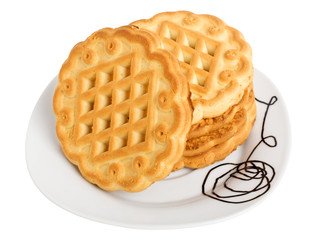 Stack of cookies on a white plate