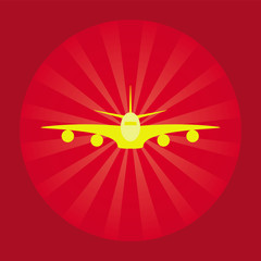 PrintYellow trendy airplane icon with red background