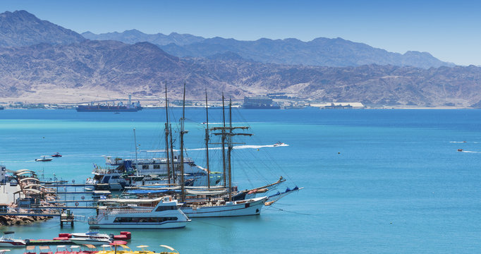 Marina and moored yachts in Eilat, Israel