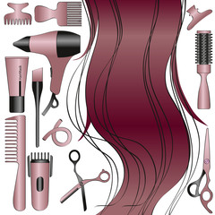 hairdresser equipment with hair