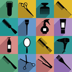 hairdresser equipment flat icons