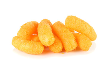 Cheese puff snack on a  white background
