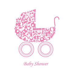 Baby girl arrival announcement card. baby icons