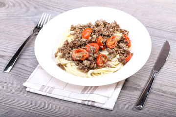 Spaghetti and meat