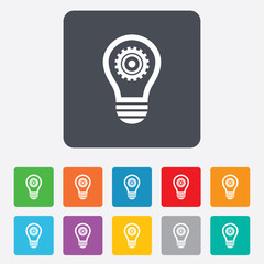 Light lamp sign icon. Bulb with gear symbol.