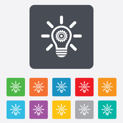 Light lamp sign icon. Bulb with gear symbol.