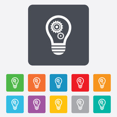 Light lamp sign icon. Bulb with gears symbol.