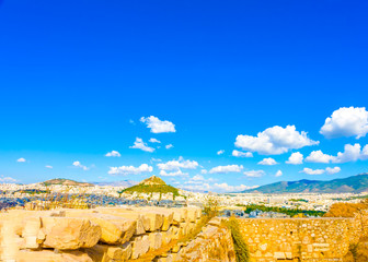 Aerial view of Athens town with lecabetus hill in Greece