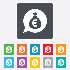 Money bag sign icon. Euro EUR currency.
