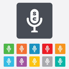 Microphone icon. Speaker symbol. Paid music sign