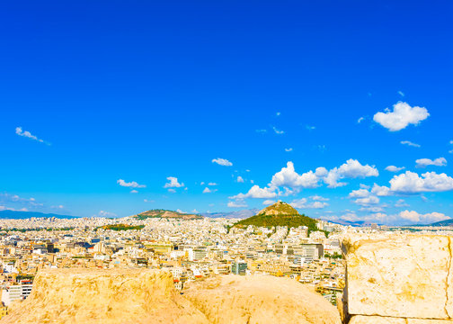 Aerial view of Athens town with lecabetus hill in Greece