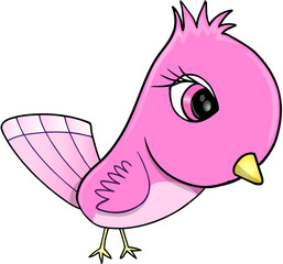 Pink Cute Bird Vector Illustration Art