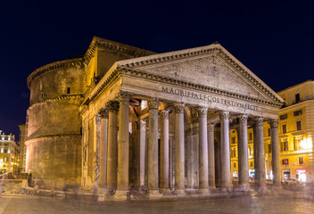 Night view of Pantheon in Rome, Italy
