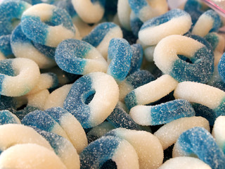 Blue and White Gummy Candy Rings