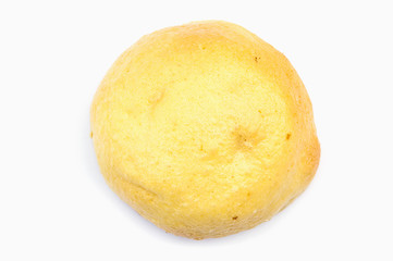 round bread on white background, top view