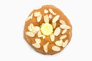 round bread on white plate background