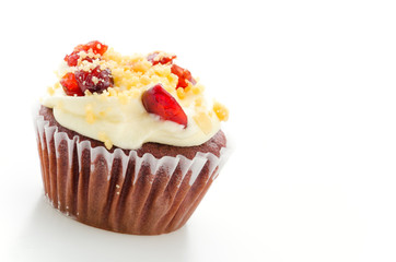 Red cupcake velvet isolated white background