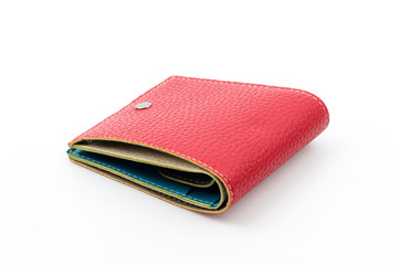 red leather wallet isolated white background