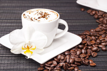 Cup of coffee and coffee bean